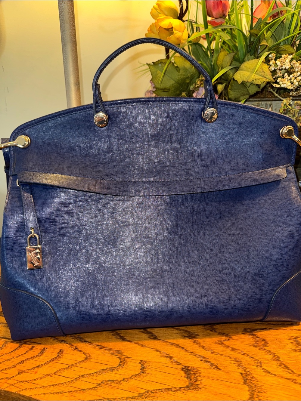 Furla Piper Two-Way Handle Deep Blue Structured Top-Handle Satchel - with/COA